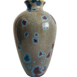 Jon Price Studio Art Pottery Rust & Blue Crystalline Glaze Signed Vase